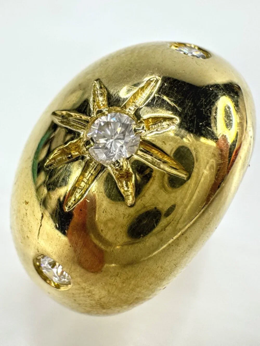 Handmade 18K Gold 0.15ct G/VS Diamond Starburst Dome Ring Size7 9.3g JR1835